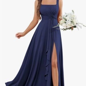 Elegant Navy Blue Chiffon Evening Gown